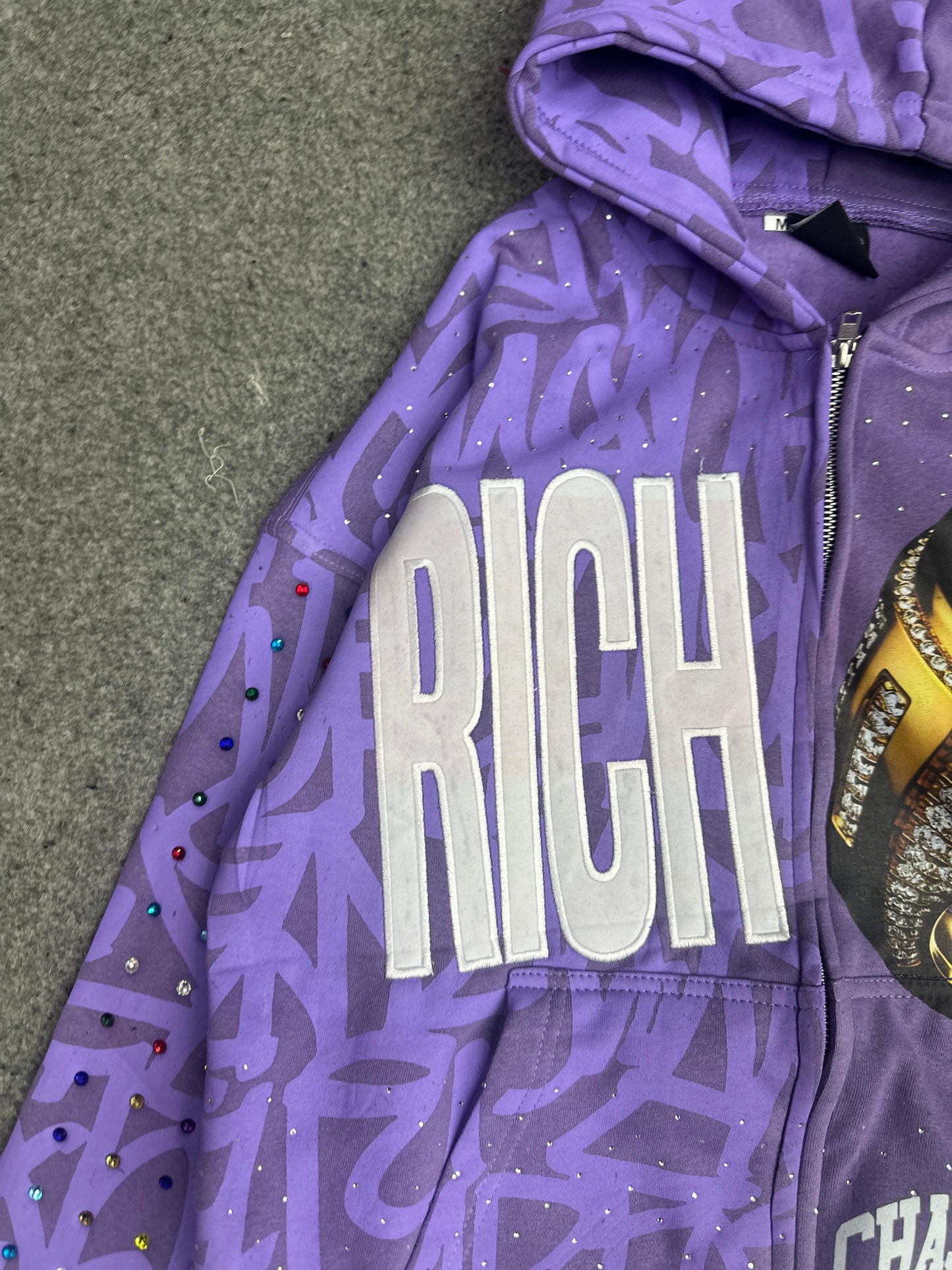 RICH Rhinestone Zip Up Hoodie