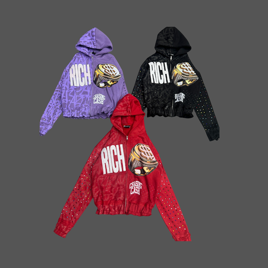 RICH Rhinestone Zip Up Hoodie