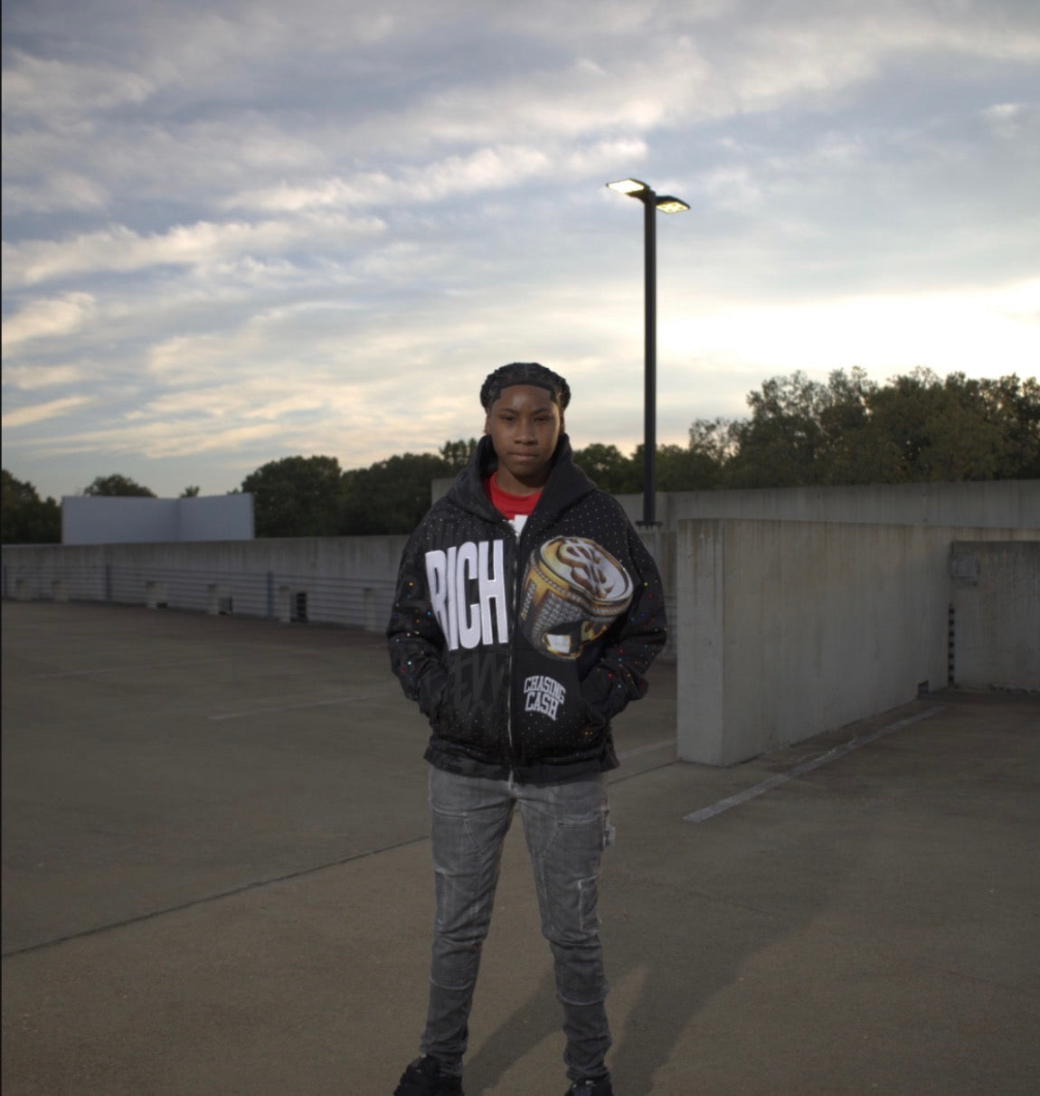 RICH Rhinestone Zip Up Hoodie