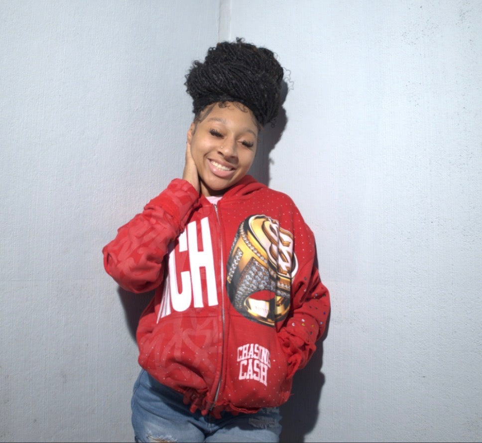 RICH Rhinestone Zip Up Hoodie